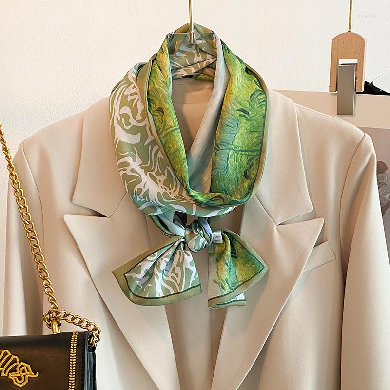 

Scarves 2022 Oil Print Long Silk Scarf Female Headband 17 150cm Shirt Ribbon Scarfs Soft Satin Professional Streamer Bundle