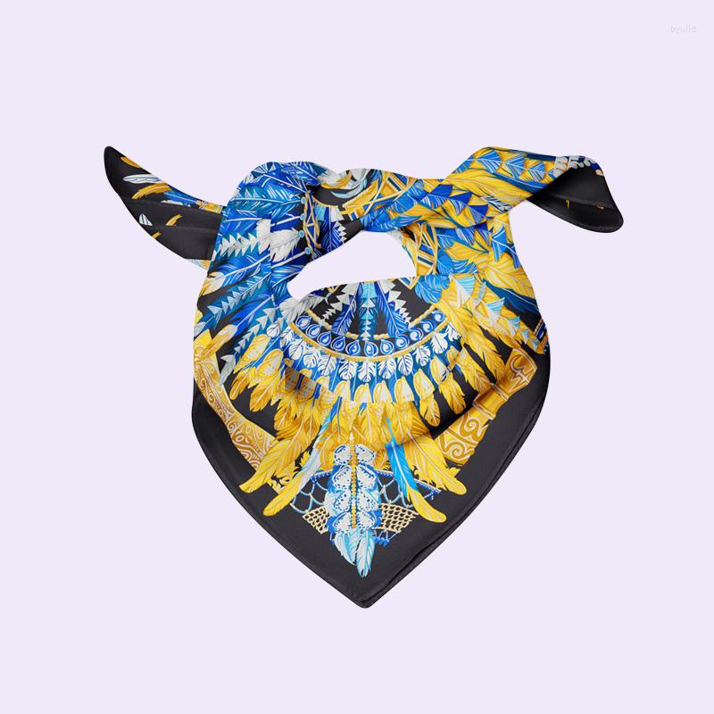 

Scarves Bright Feather Silk Square Scarf Women Summer Stylish Soft Foulard Bandana Decorated Neckwear