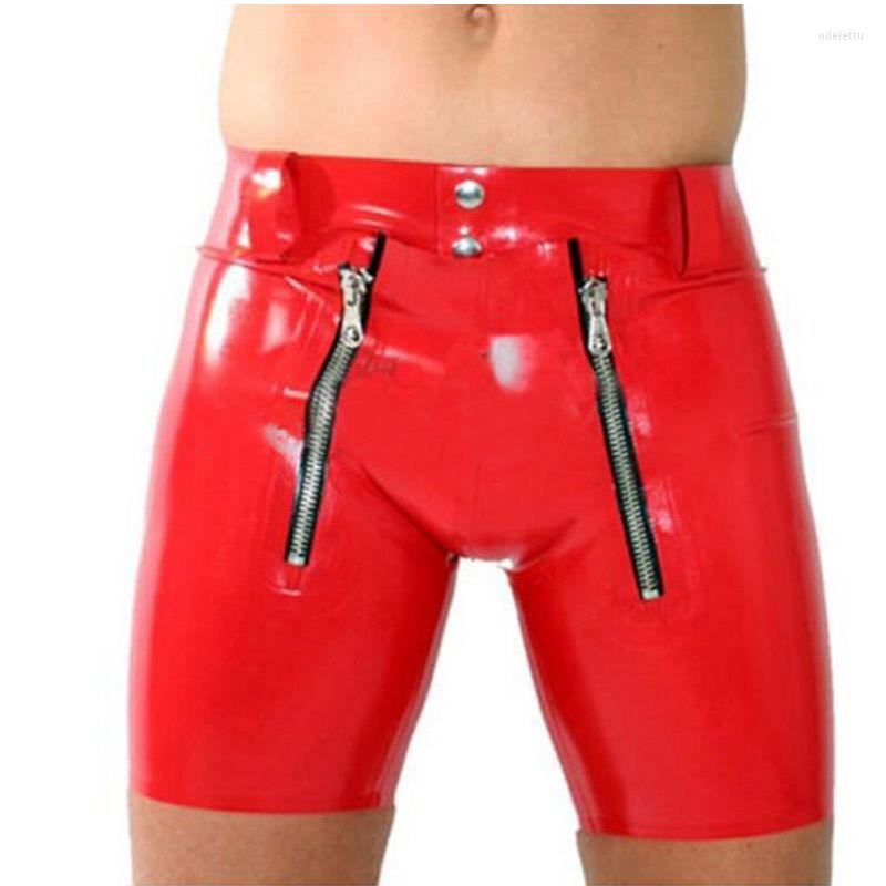 

Underpants Latex Rubber Pure Natural Sexy Color Double Zipper Boxer Shorts Briefs Underwear Size -XXL, Red