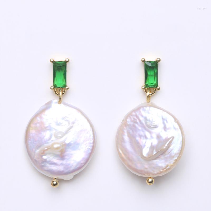 

Dangle Earrings White Coin Pearl Gold Plated Rhinestone Hook