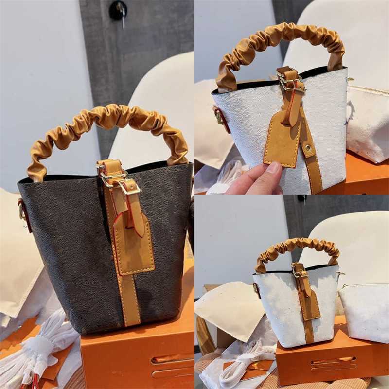 

Vintage Retiro 2pcs set Mini Totes Bucket Bag Purse Women Genuine Leather Classic Flower Crossbody Shoulder Bags designer Fashion Handbag, Brown flower