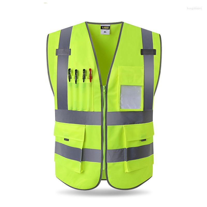 

Men's Vests Class 2 High Visibility Zipper Front Safety Vest With Reflective Strips Working Multi Pockets Workwear, Blue