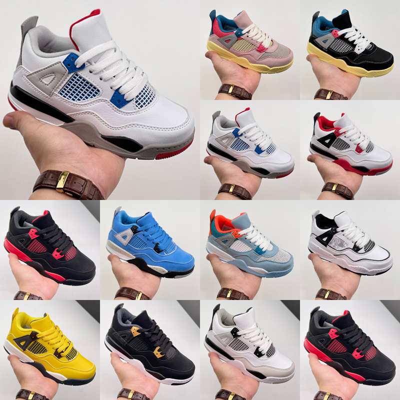 

Jumpman 4 Kids Basketball shoes IV White black cats Grade school for sale 2022 4s Bred Fire Red Midnight Navy Boy girl sports shoes US6C-US5Y Size 22-37, As photo 6
