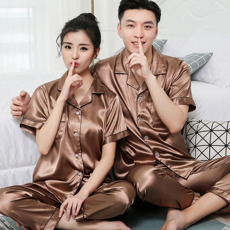 

Men's Sleepwear Couple Silk Stain Pajamas Sets Sexy Modern Style Nightwear For Men Women Matching Couples Luxury Clothes