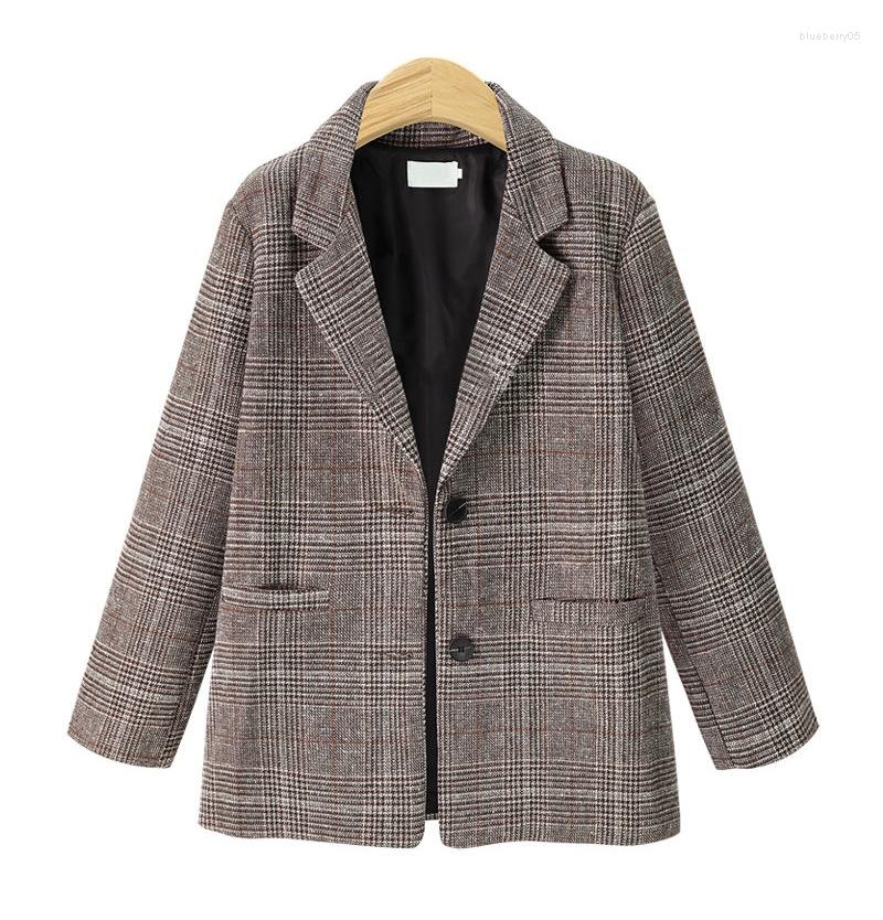 

Women' Suits NORA TWIPS 2022 Autumn Women Plaid Blazer Long Sleeve Double Breasted Slim Checked Coat Formal Jacket Office Suit Lady, Gray