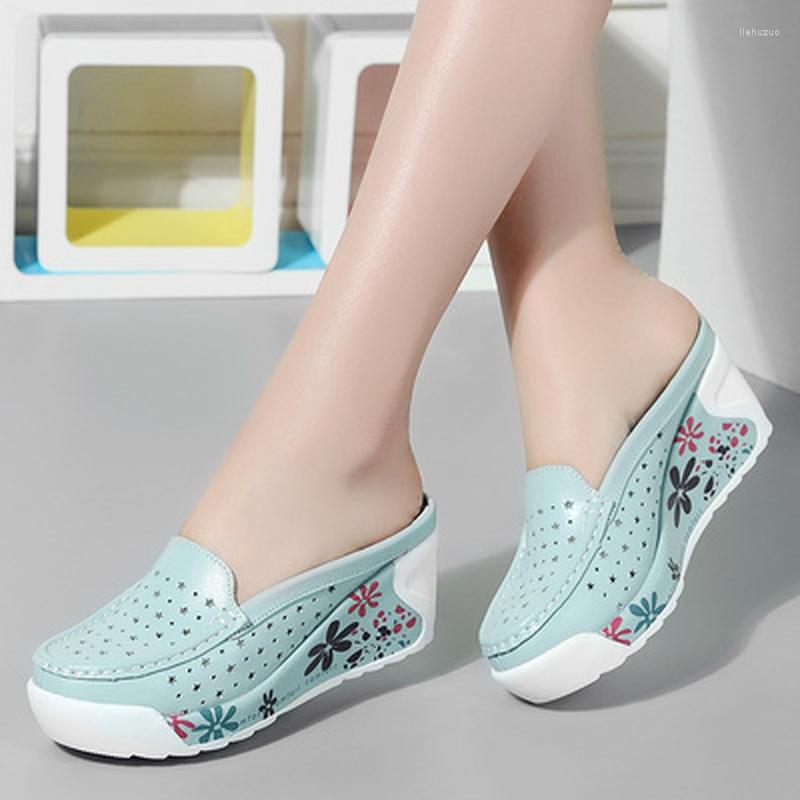 

Slippers XJRHXJR Cutout Platform Shoes Woman Summer 2022 Split Leather White Shoe Moccasins Wedges Slides For Women, White 8803