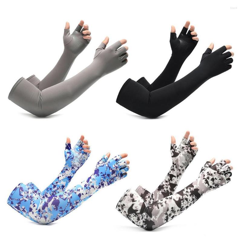 

Knee Pads Outdoor Long Gloves Cover Arm UV Sleeves Ice Silk Running Cycling Sunscreen Protection Woman Warmers Finger, White