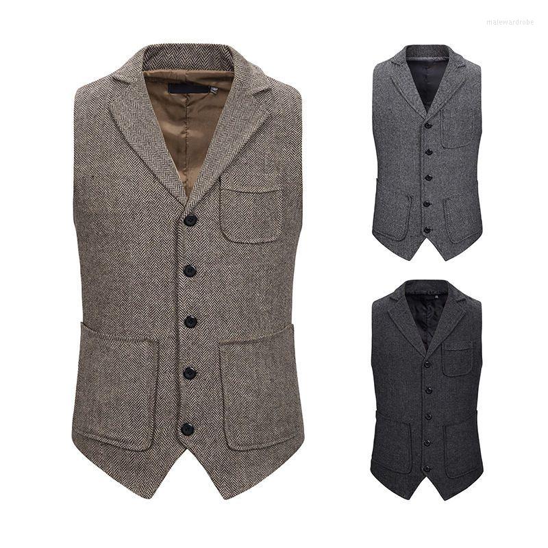 

Men' Vests 2022 Men' Vest Soft Wool Herringbone Jacket Casual Gentleman Tweed Business Waistcoat For Groosmen Man Wedding Q25, Khaki