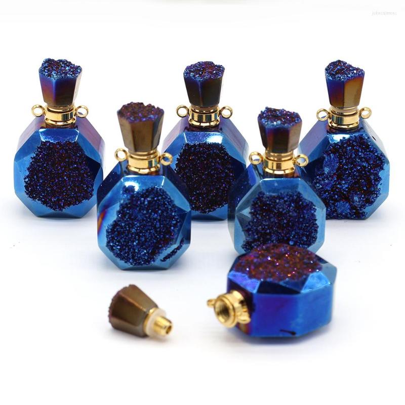 

Pendant Necklaces 2PC Natural Stone Perfume Bottle Rhombus Blue Essential Oil Diffuser For Jewelry MakingDIY Necklace Accessory Charm Gift