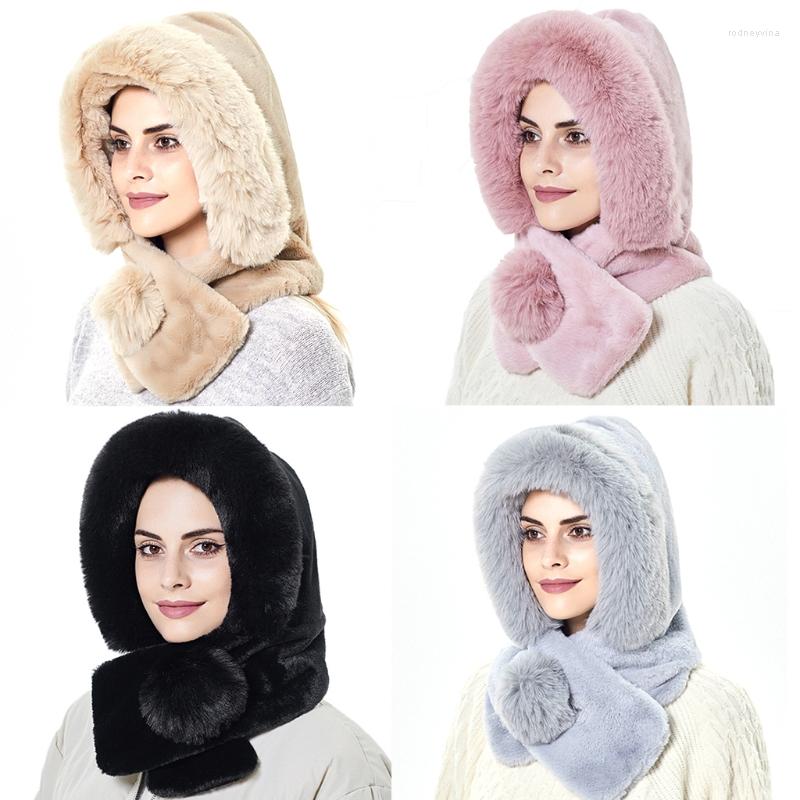 

Berets Winter Hedging Hat Women Cycling Warm Ear Protection Scarf Plush All-in-one Cold And Wind-proof Wrap Cap, Black