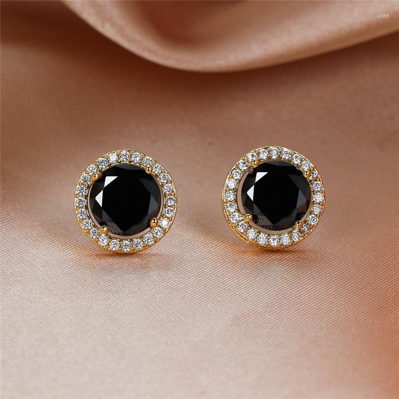 

Stud Earrings Luxury Cute Round Black Stone Vintage Fashion Gold/Black/Rose Gold/Silver Color For Women Wedding Jewelry