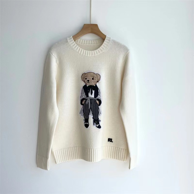 

Autumn and Winter 2031 Women's Sweaters New Women's Cartoon Embroidery Bears Round Neck Pullover Sweater Shirt, Asian size