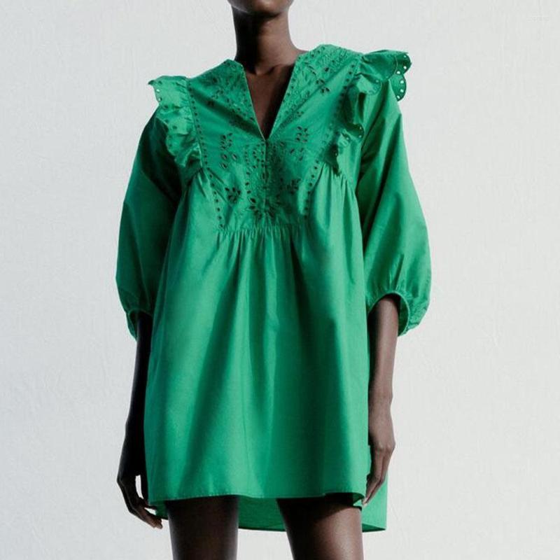 

Women's T Shirts 2022 Fashion Spring Women's Vintage Ruffled Poplin Dress, As photo