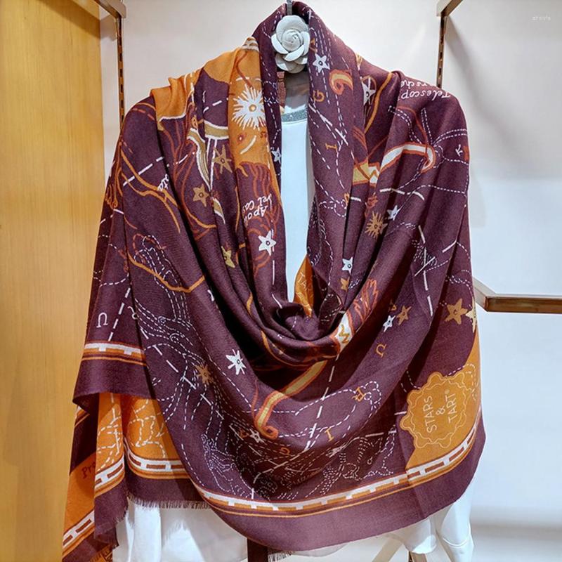 

Scarves High-end Elegant Women's Fashion Constellation Print High Quality Cashmere Fine Beard Edge Warm Soft Scarf Shawl Wrap