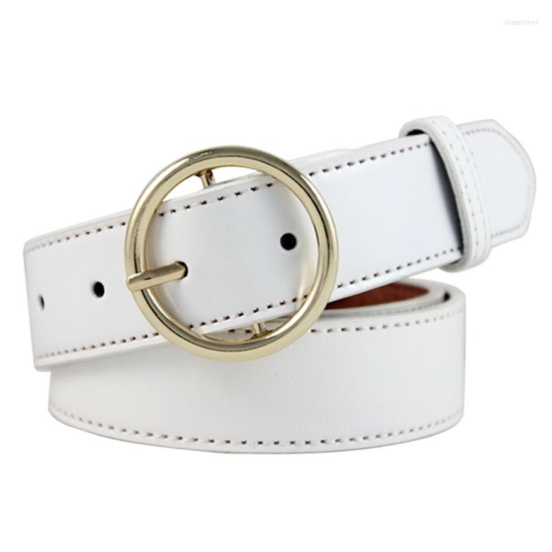 

Belts Panic Buying Est Women Leather Belt Female Round Buckle Leisure Jeans Wild Metal White Ladies Strap