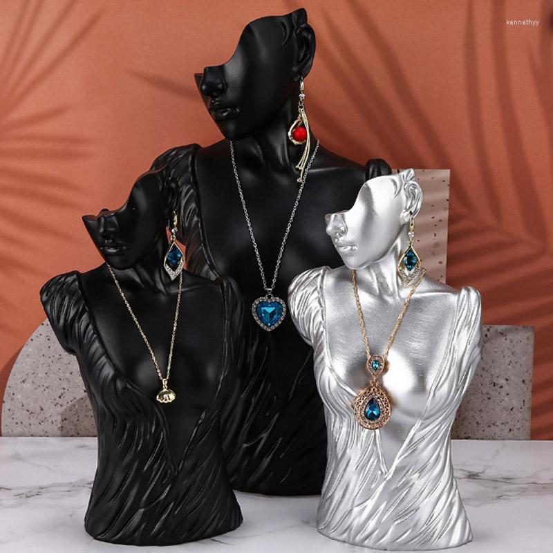 

Jewelry Pouches Top Selling Mannequin Resin Necklace Pendant Earrings Display Black Stand Holder Bangle Watch Storage