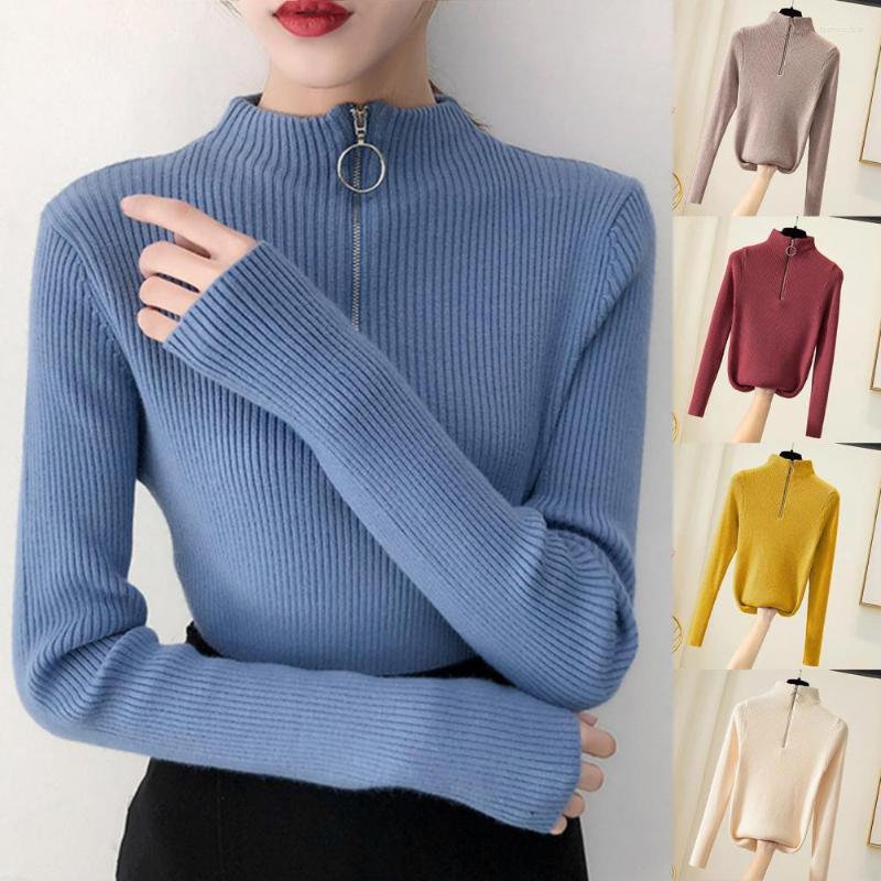 

Women's Sweaters Sweater Solid Color Half High Collar Zipper Decoration Pullover Slim Fit Casual Knitted Base For Autumn Winter, Black
