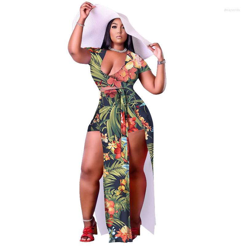 

Tracksuits FS Sexy Floral Plus Size Women Clothing 2 Two Piece Sets Split Suits Womens Outifits Feminino Conjuntos Summer Club Wear 2022, Print 2