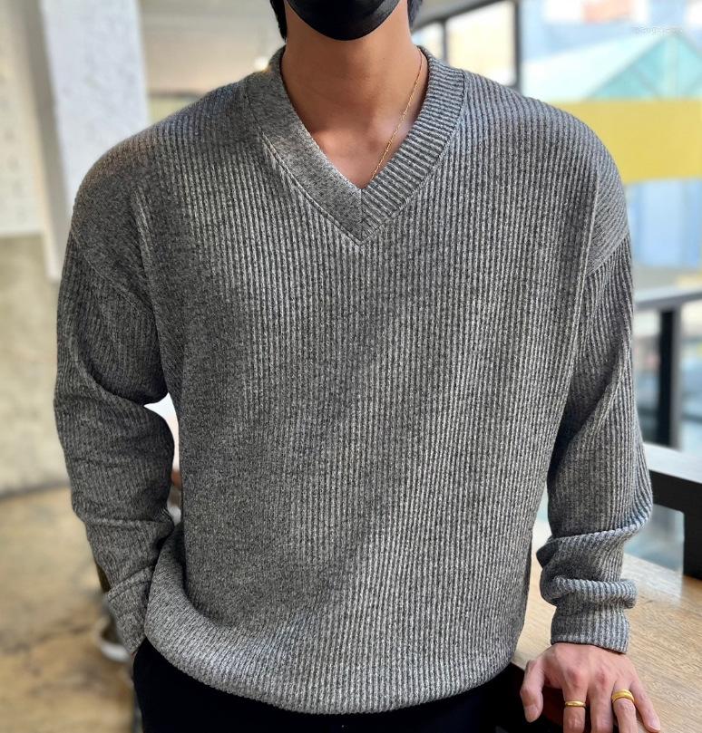 

Men's Sweaters Autumn/Winter 2022 Men's V-neck Pullover Sweater Korean Version Loose Solid Color Knit Leggings Over Casual Top Large, Black