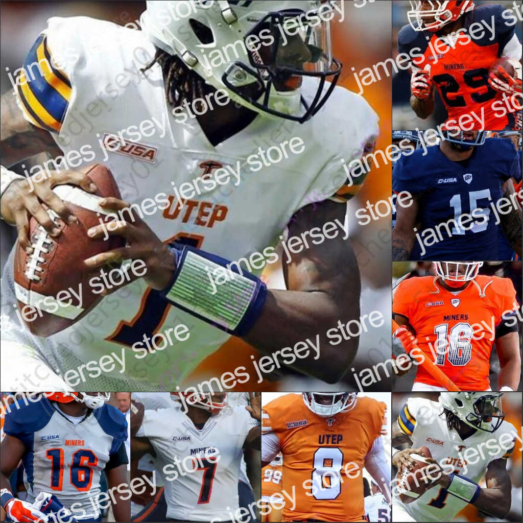 

Custom UTEP Miners Football Jersey College Reynaldo Flores Tyrice Knight M, Grey