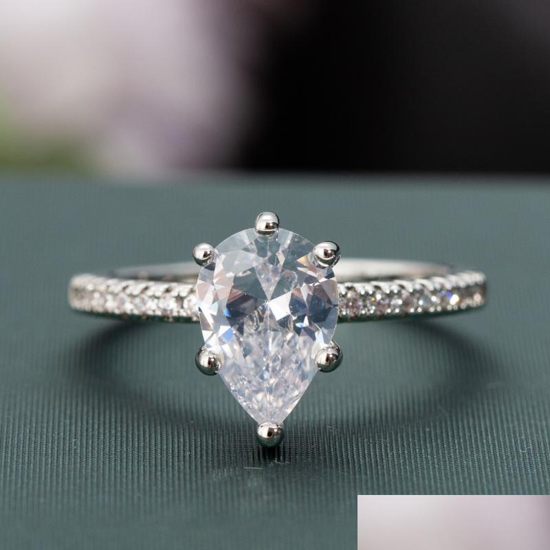 

Wedding Rings Wedding Rings Sier Color For Women Luxury Promise Engagement Bridal Jewelry Cubic Zirconia Water Drop Stone Fashion Bi Dh3Cn