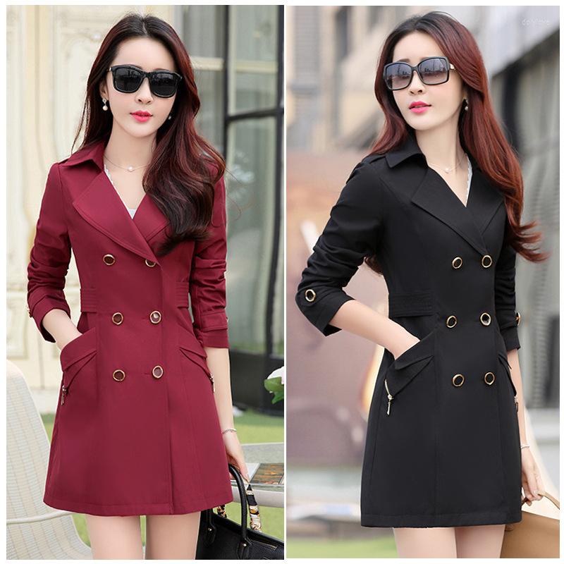 

Women's Trench Coats Windbreaker Women's Long Fashion Spring Solid Color Sleeve Slim Thin Temperament Elegant Jacket