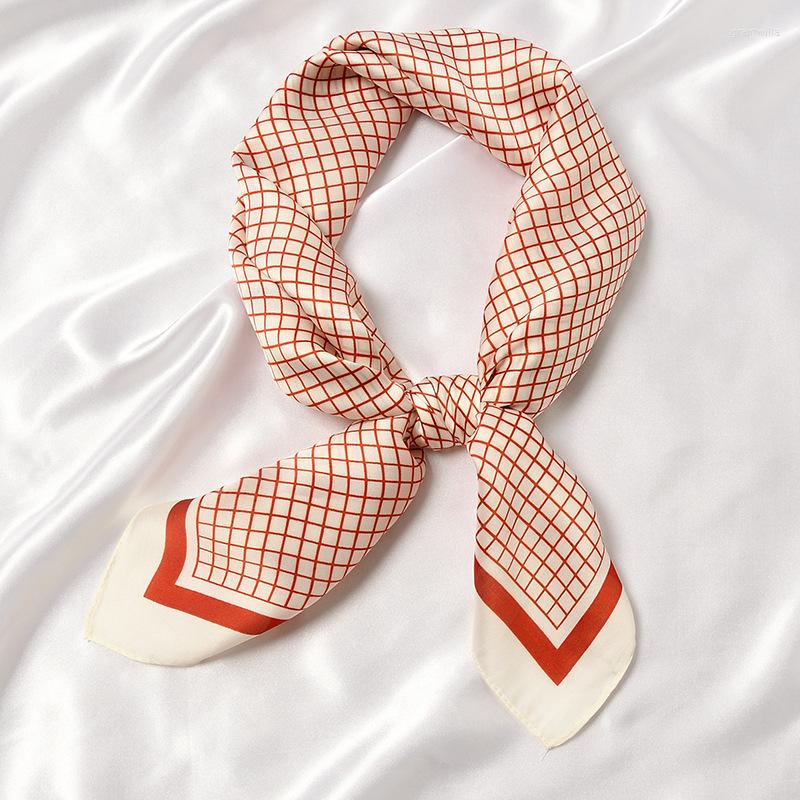 

Scarves 2022 Plaid Silk Satin Hair Scarf For Women Luxury Foulard Shawl Warps Female Soft Neck Tie Headkerchief Hijab 70cm