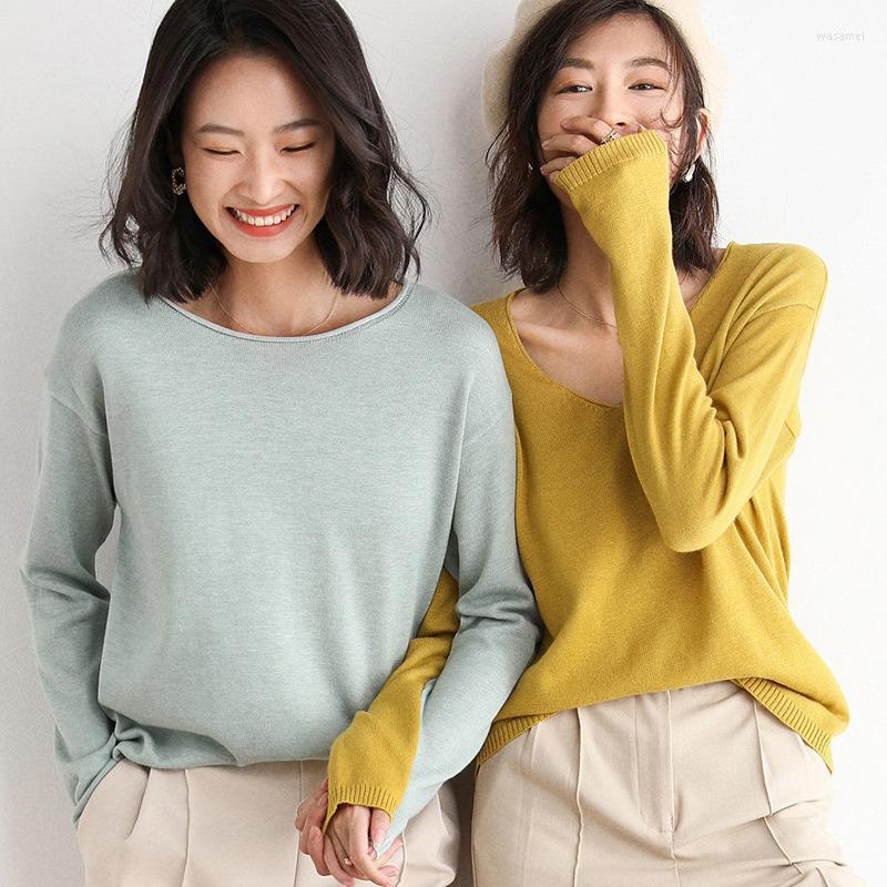 

Women's Sweaters Basic Women Cashmere Autumn Winter Tops Loose Fitting Pullover Knitted Sweater Jumper Soft Warm Pull, Green v-neck
