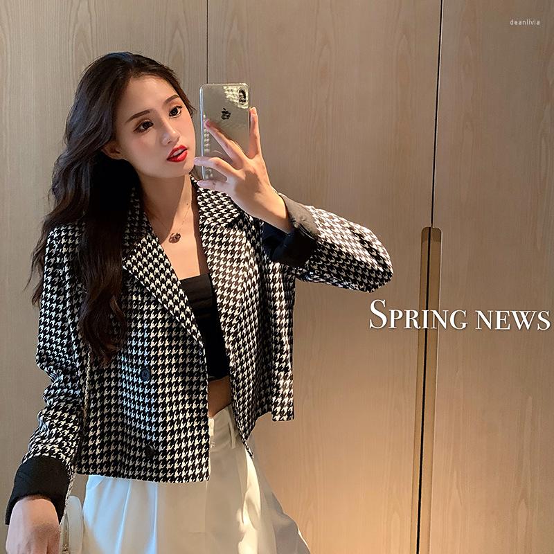 

Women' Suits 2022 Spring And Autumn Net Red Houndstooth Small Suit Women' Short Jacket Outer Top Clothing, Black