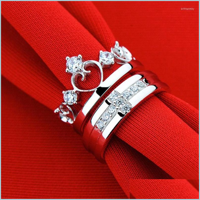 

Wedding Rings Wedding Rings Crystal Queen Crown Cross Sier Color Couple Love Band Promise Ring Jewelry Party Engagement Gift Drop De Dhd1Z