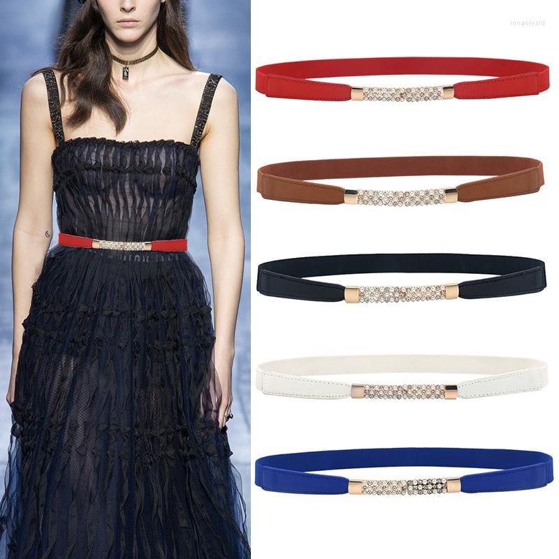 

Belts Elastic Fashion Dress Belt Imitation Rhinestone For Women All-match Stretch White Black Ladies Waist