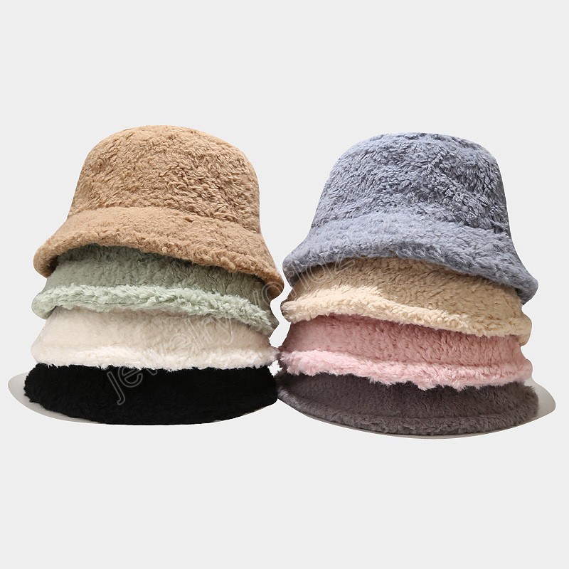 

Winter Outdoor Vacation Lady Panama Black Solid Thickened Soft Warm Fishing Cap Faux Fur Panama Bucket Hat for Women