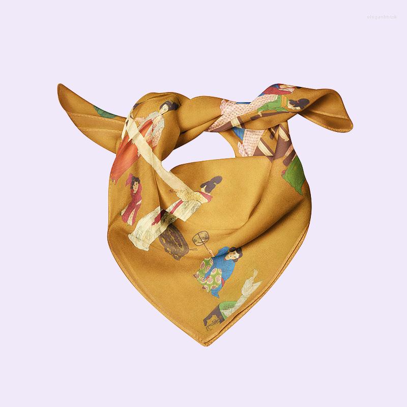 

Scarves Summer Classical Square Silk Scarf Women Vintage Ginger Pattern Soft 53cm Small Bandana Female Elegant Kerchief
