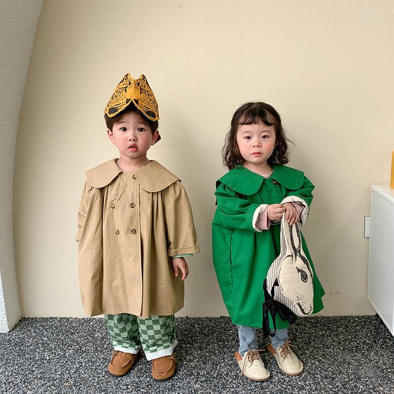 

Coat 2022 Girls Boys Spring Windbreaker Kids Fashion Trench 2-7 Years Children Collar Windbreakers Autumn Long Outwear, Green coat