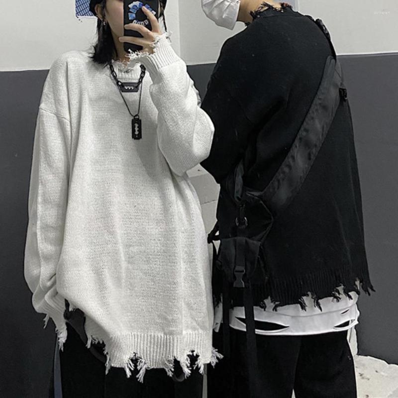 

Men's Sweaters Men Winter Sweater Ripped Solid Color Long Sleeves Soft Oversized Pullover Hip Hop Style Spring, Black