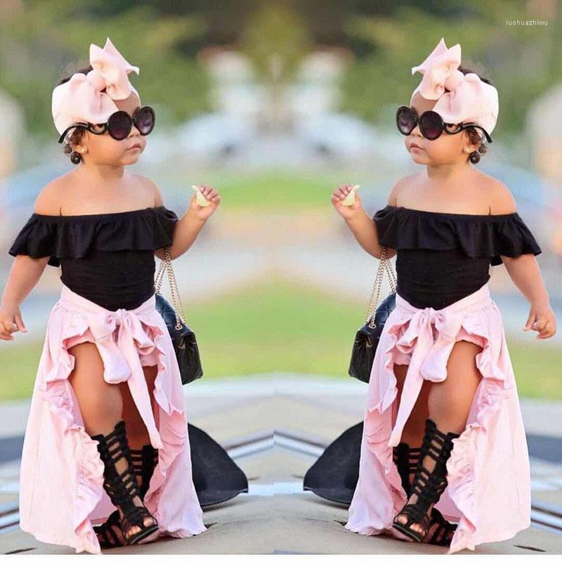 

Clothing Sets Fashion Clothes Girls Set 4PCS Toddler Outfits Short Sleeve Tops Shorts Dovetail Skirt Headband Children, Pink