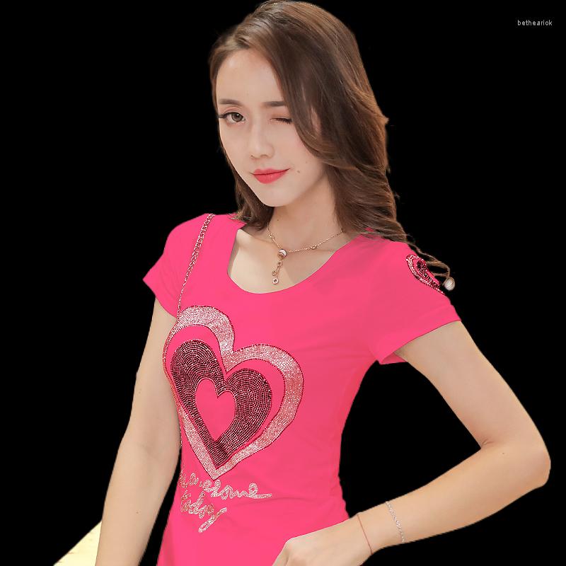 

Women's T Shirts Vetement Femme Diamonds Love Letter T-Shirts 2022 Women Short Sleeve Rhinestone Tshirt Poleras Mujer Shirt Woman Tops