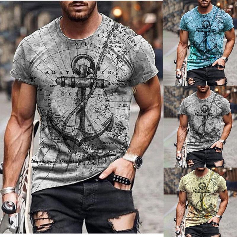 

Men' T Shirts 2022 European And American Men' Summer Map Anchor Printing Short-sleeved T-shirt Multicolor, Beige