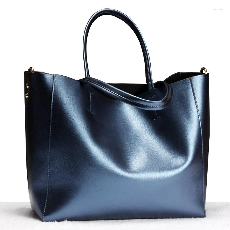 

Evening Bags Large Oil Wax Cow Leather Women Tote Shopper Bag Female Hand Ladies Shoulder Composite, Black