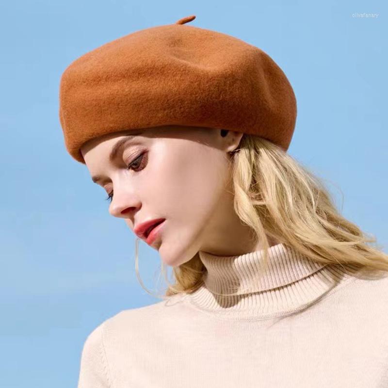 

Berets Winter Simple Hat Autumn Wool Thick French Artist Beret Women Painter Girls Female Warm Cap Beanies, Jujube red