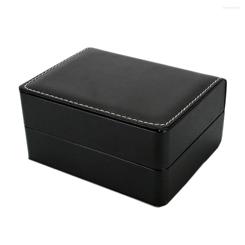 

Watch Boxes Black PU Leather Pillow Wristwatch Display Case Jewelry Storage