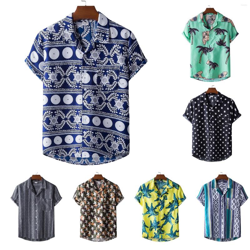 

Men's Casual Shirts Boho Men's Shirt Ethnic Style Print Hawaiian Short Sleeve Lapel Button Tops Summer Men For Beach Holiday
