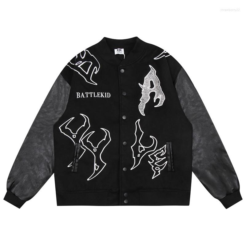 

Men's Jackets Bomber Baseball Jacket Letter Diamond Graphic Embroidery Gothic Streetwear Men Coats Vintage Hip Hop College Varsity, Black