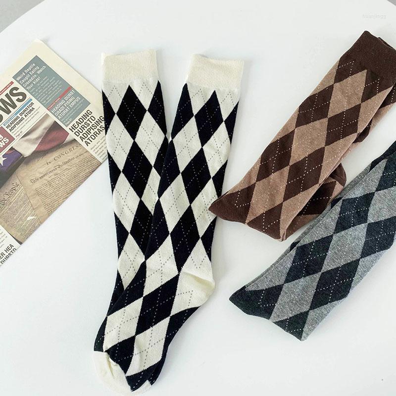 

Women Socks Women's Lingge Calf Ins Tide White Plaid College Wind High Tube Pile, A2
