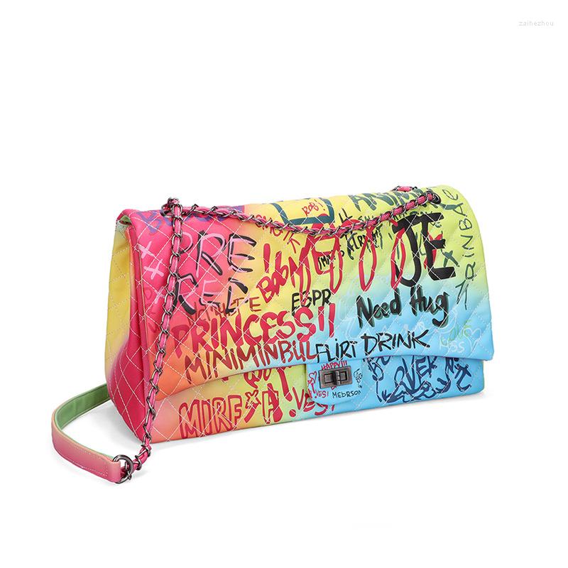 

Evening Bags Handbags Women Color Graffiti Rhombus Chain Bag Trendy Oversized Small Fragrance Single Shoulder Messenger Purses, Black