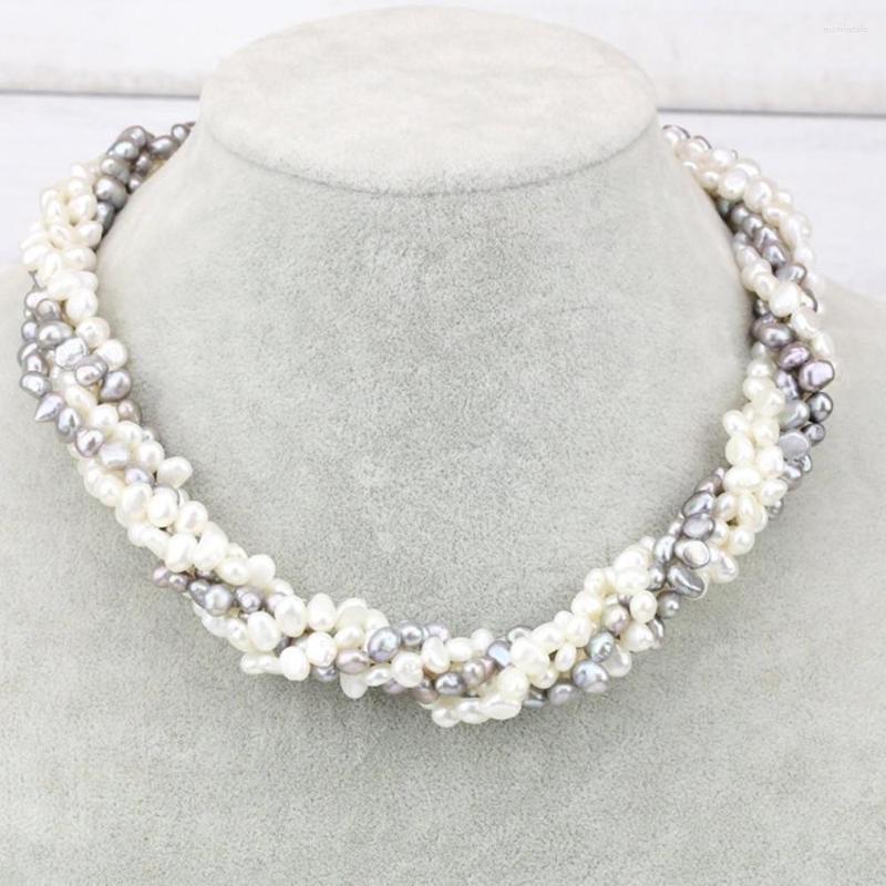 

Chains Hand Knotted 5 Rows Necklace Natural 6-7mm White Gray Freshwater Sweater Chain Baroque Pearl 17-20inch