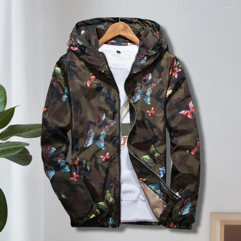 

Men's Jackets Stylish Hooded Windbreaker Zipper Dressing Korean Style Loose Elastic Cuff, Green