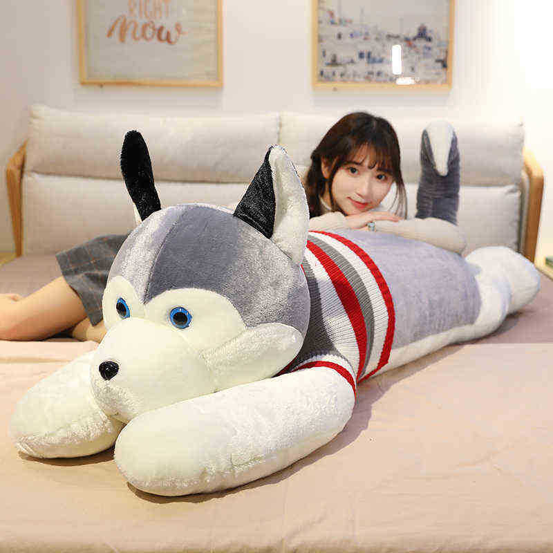

130Cm Huge Cute Husky With Clothes Cuddle Filled Soft Animal Dog Pillow Christmas Gift Peluche For ldren Girls kawaii Present J220729, Multicolor