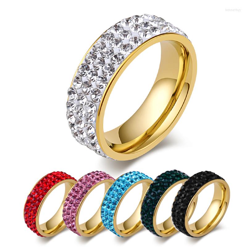 

Wedding Rings Titanium Stainless Steel Crystal Colorful Round Trendy For Women Cool Jewelry As Gift Party 2022 Black Red Pink