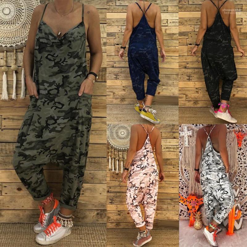 

Women' Jumpsuits Women' & Rompers Fashion Camouflage Sleeveless Sexy Sling Backless Jumpsuit Baggy Casual Loose Streetwear Lady Long, Black